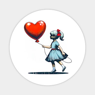 Heartfelt Affection: Girl with Heart-Shaped Balloon Valentine's Day T-Shirt Magnet